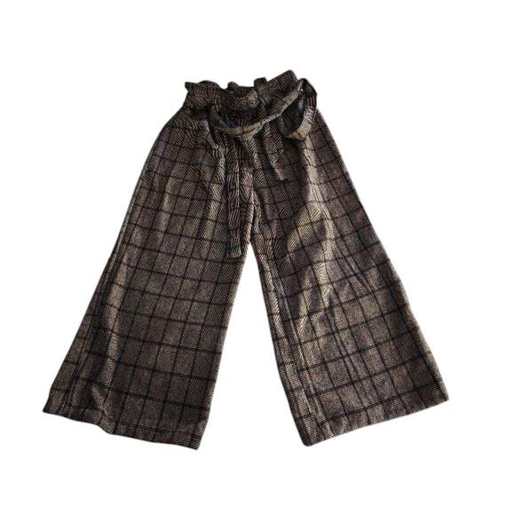 Molly Green‎ large stretchy thick wide leg pants with belt brown checkered - Picture 1 of 7